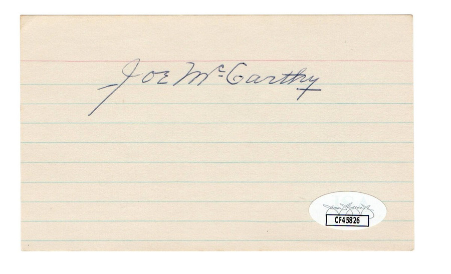 Joe McCarthy Signed Autographed 3X5 Index Card Cubs Yankees Red Sox JSA CF45826