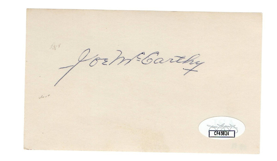 Joe McCarthy Signed Autographed 3X5 Index Card Cubs Yankees Red Sox JSA CF45824