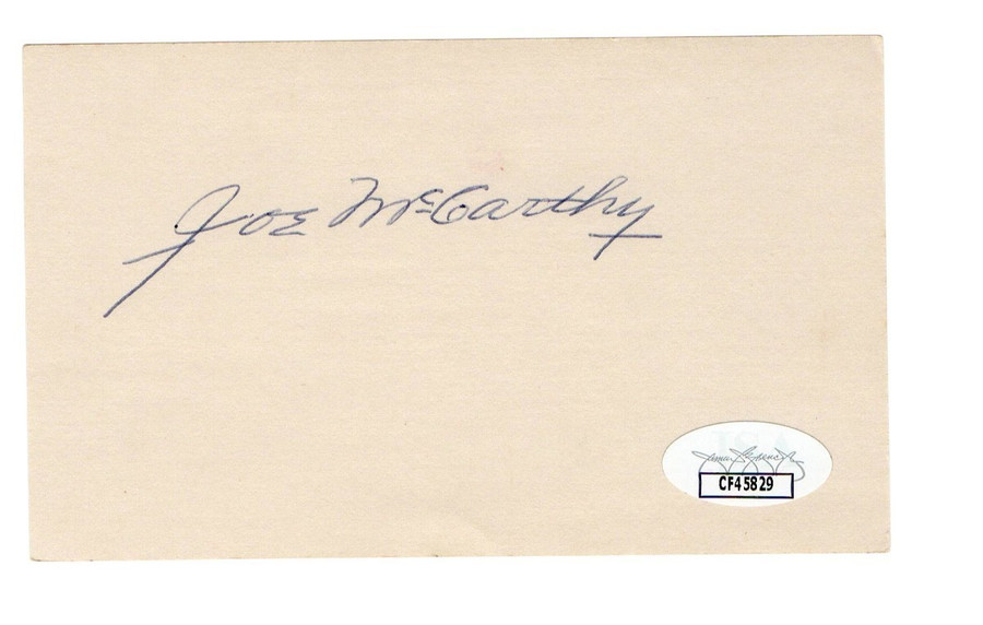 Joe McCarthy Signed Autographed 3X5 Index Card Cubs Yankees Red Sox JSA CF45829