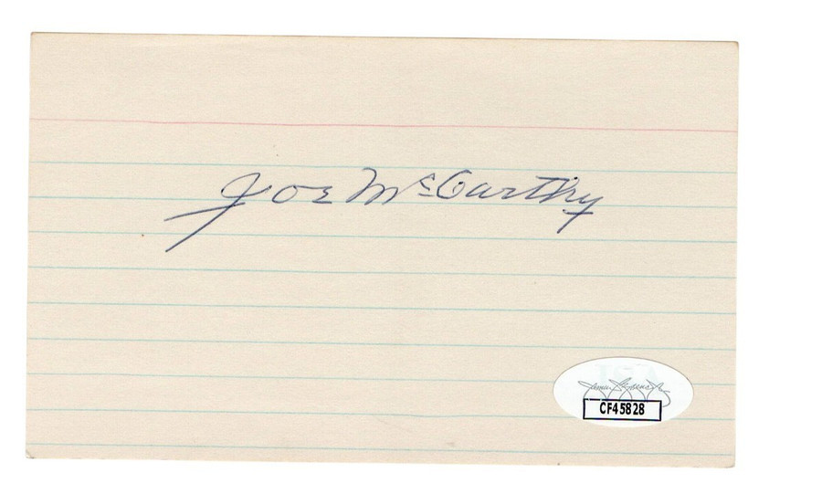 Joe McCarthy Signed Autographed 3X5 Index Card Cubs Yankees Red Sox JSA CF45828
