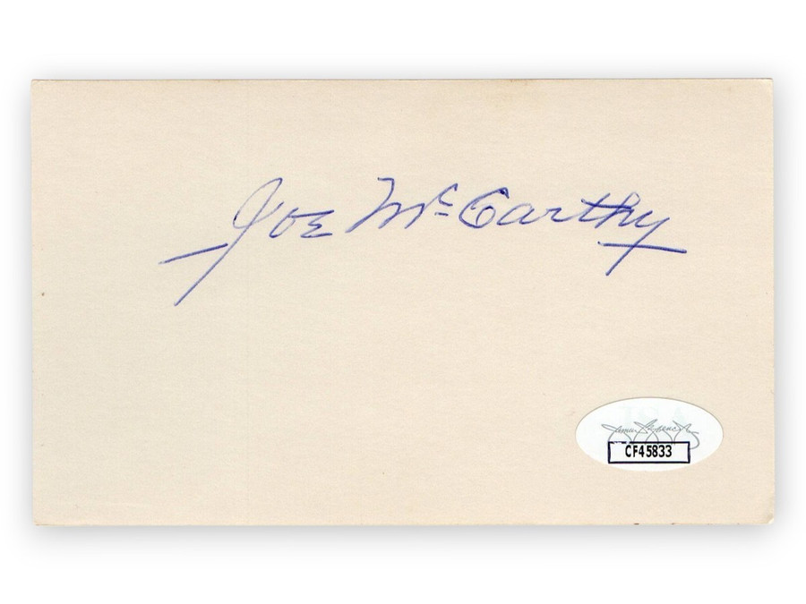Joe McCarthy Signed Autographed 3X5 Index Card Cubs Yankees Red Sox JSA CF45833