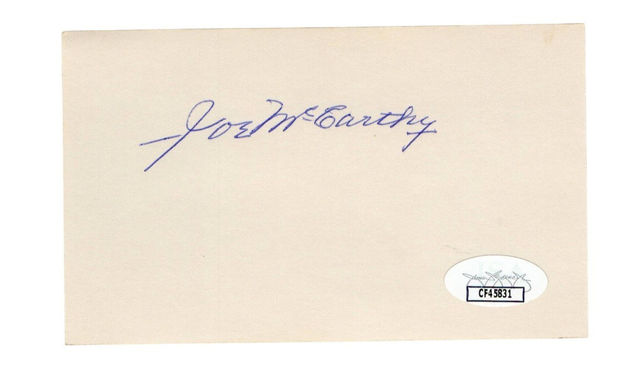 Joe McCarthy Signed Autographed 3X5 Index Card Cubs Yankees Red Sox JSA CF45831