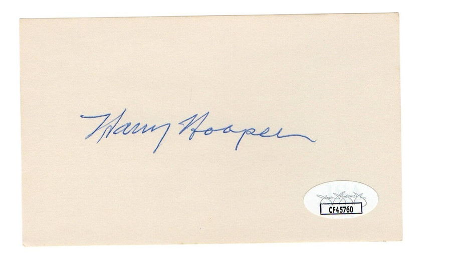 Harry Hooper Signed Autographed 3X5 Index Card Red White Sox HOFer JSA CF45760