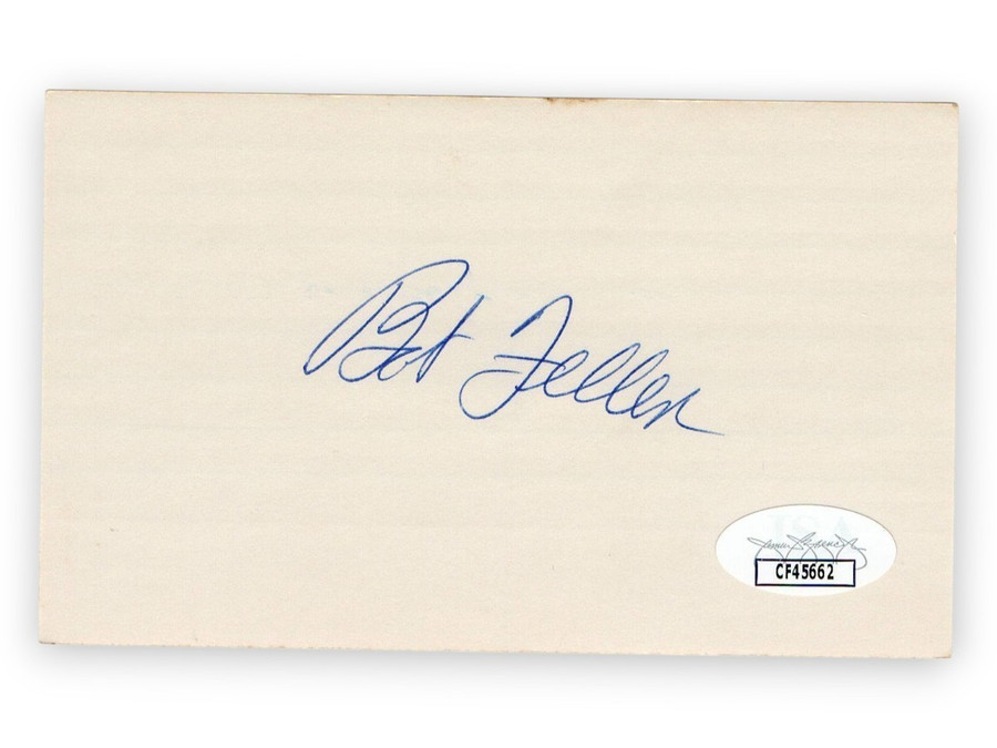 Bob Feller Signed Autographed 3X5 Index Card Indians Hall of Famer JSA CF45662