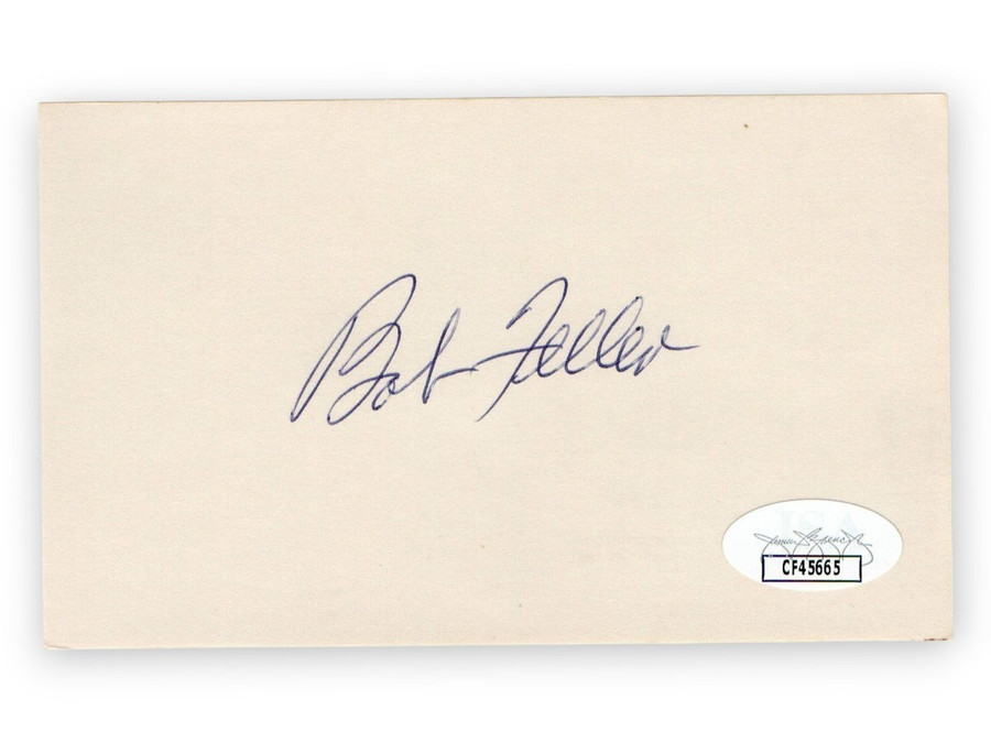 Bob Feller Signed Autographed 3X5 Index Card Indians Hall of Famer JSA CF45665