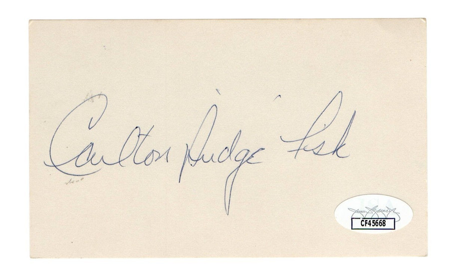Carlton Fisk Signed Autographed 3X5 Index Card Red White Sox "Pudge" JSA CF45668