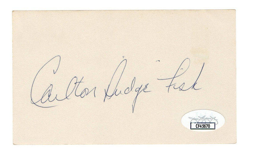 Carlton Fisk Signed Autographed 3X5 Index Card Red White Sox "Pudge" JSA CF45670