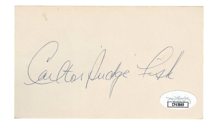 Carlton Fisk Signed Autographed 3X5 Index Card Red White Sox "Pudge" JSA CF45669