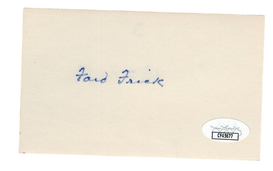 Ford Frick Signed Autographed 3X5 Index Card Baseball Commissioner JSA CF45677