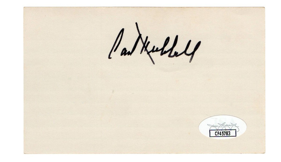 Carl Hubbell Signed Autographed 3X5 Index Card Giants Hall of Famer JSA CF45783