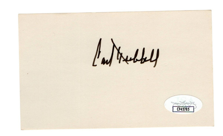 Carl Hubbell Signed Autographed 3X5 Index Card Giants Hall of Famer JSA CF45785