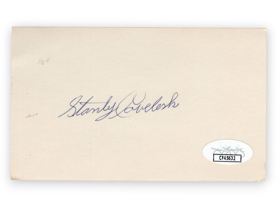 Stan Coveleski Signed Autographed 3X5 Index Card Indians Senators JSA CF45632