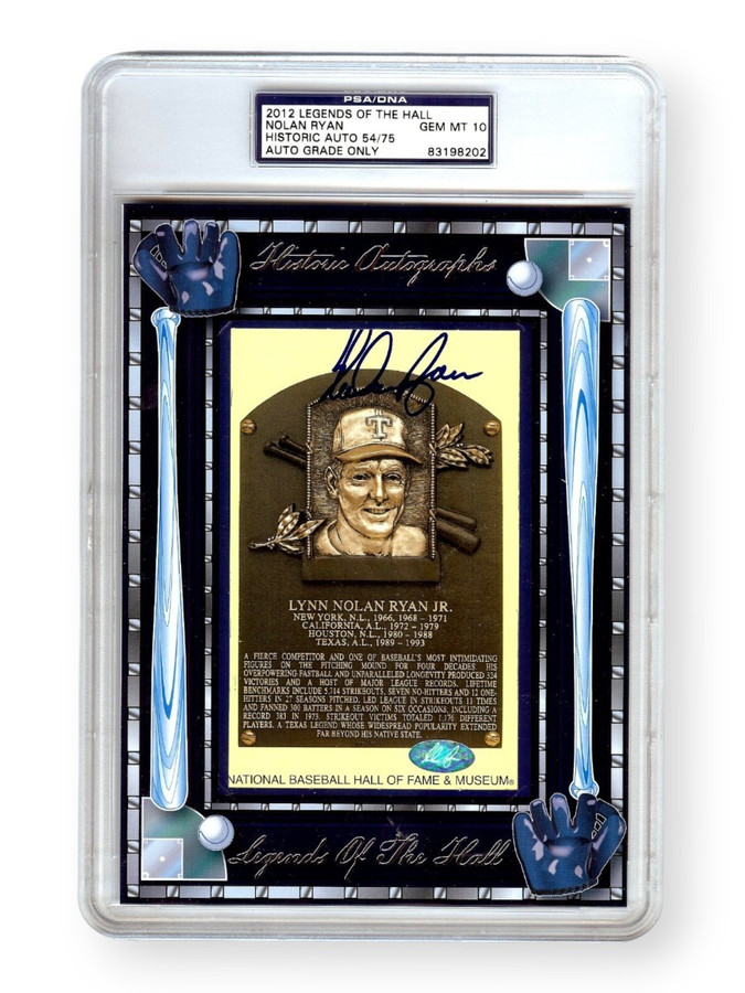 Nolan Ryan Autographed Hall of Fame Postcard Auto Grade 10 Rangers PSA 54/75