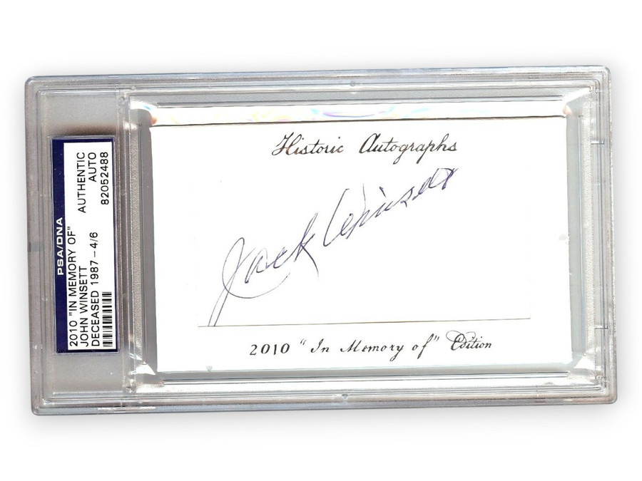 John Winsett Autographed Cut Signature 2010 Historic Autographs Dodgers PSA 4/6