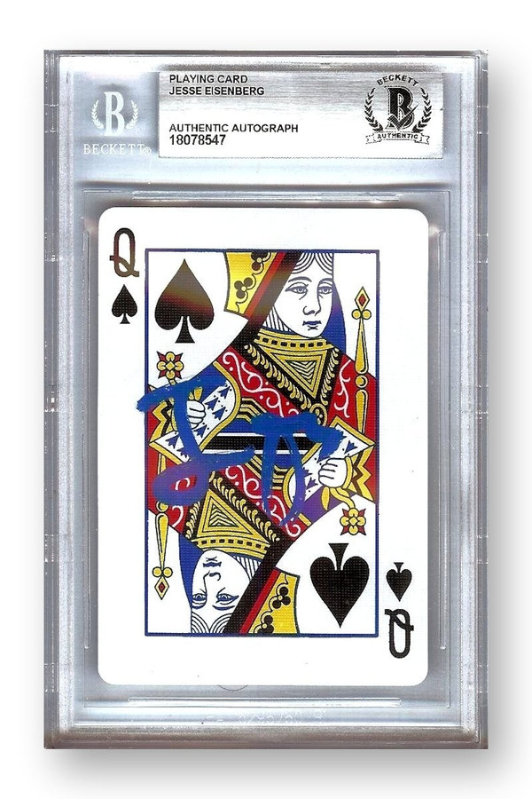 Jesse Eisenberg Autographed Playing Card Now You See Me Queen Spades BAS 547