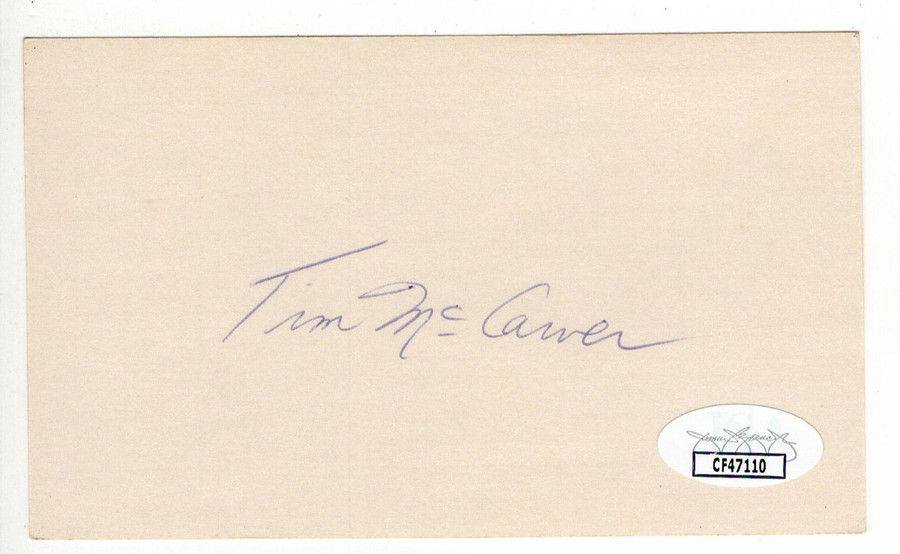 Tim McCarver Signed Autographed 3X5 Index Card Cardinals Phillies JSA CF47110