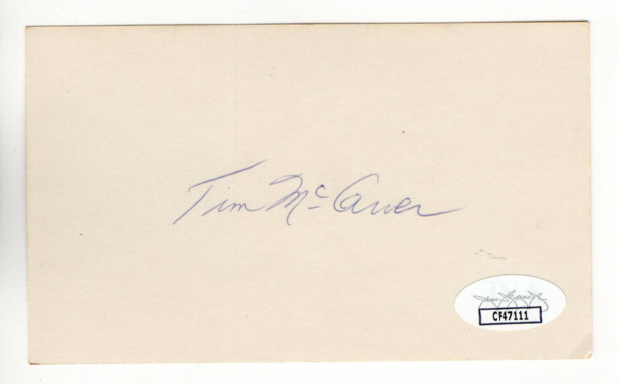Tim McCarver Signed Autographed 3X5 Index Card Cardinals Phillies JSA CF47111