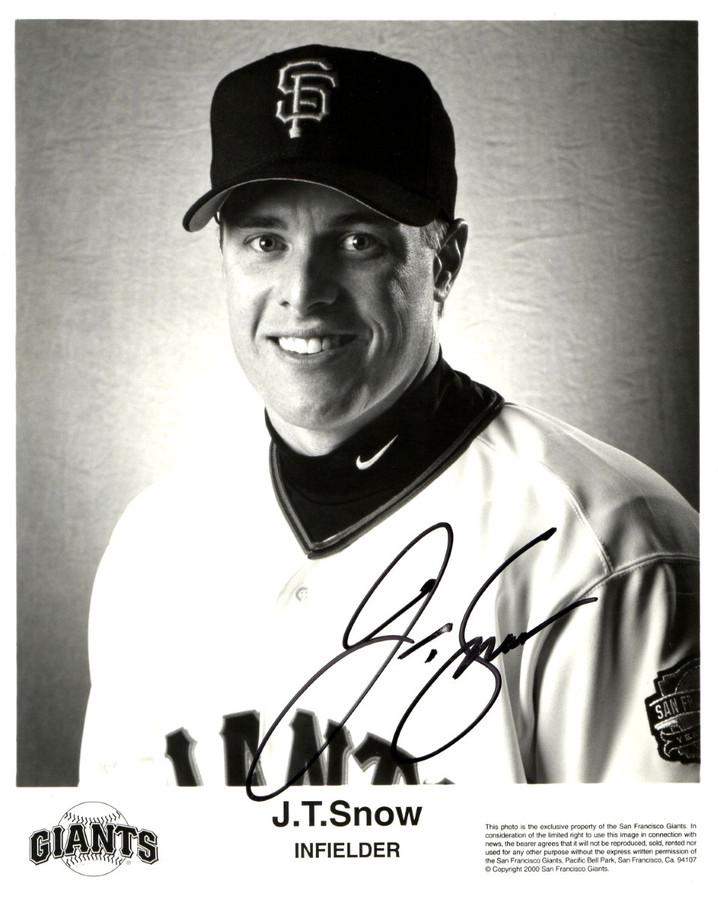 JT Snow Signed Autographed 8X10 Photo Giants Promo Head Shot B/W w/COA