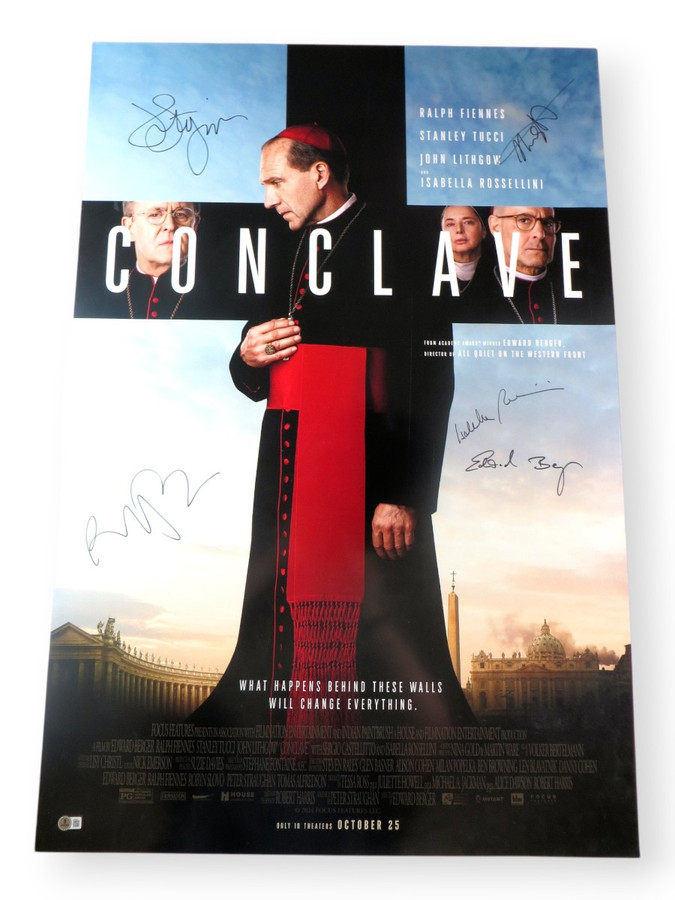 Conclave Cast Signed Autographed 27X40 Poster Fiennes Tucci Lithgow +2 BAS LOA