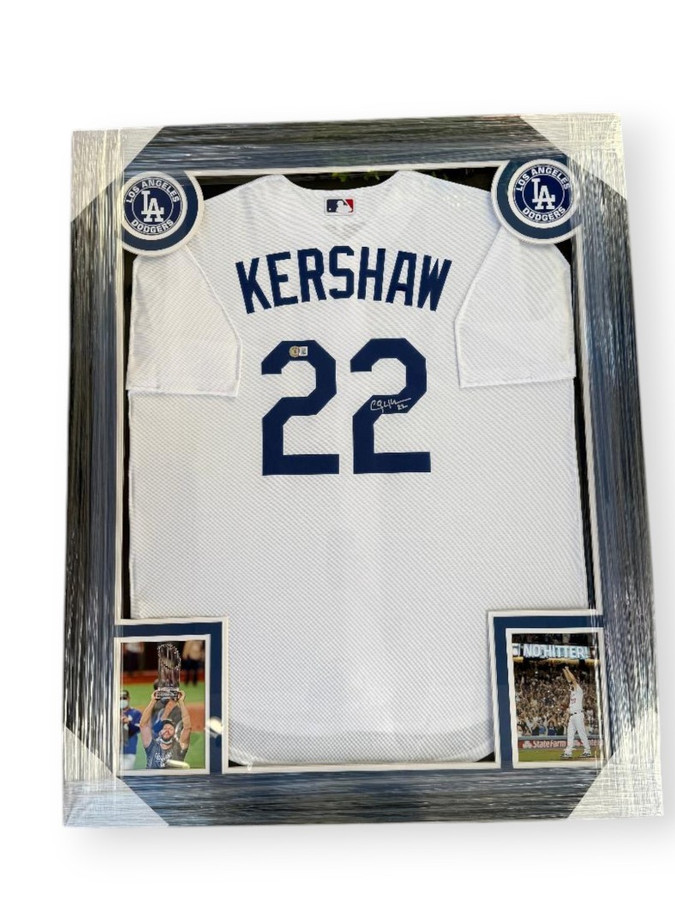 Clayton Kershaw Signed Autographed White Jersey Dodgers Custom Framed BAS