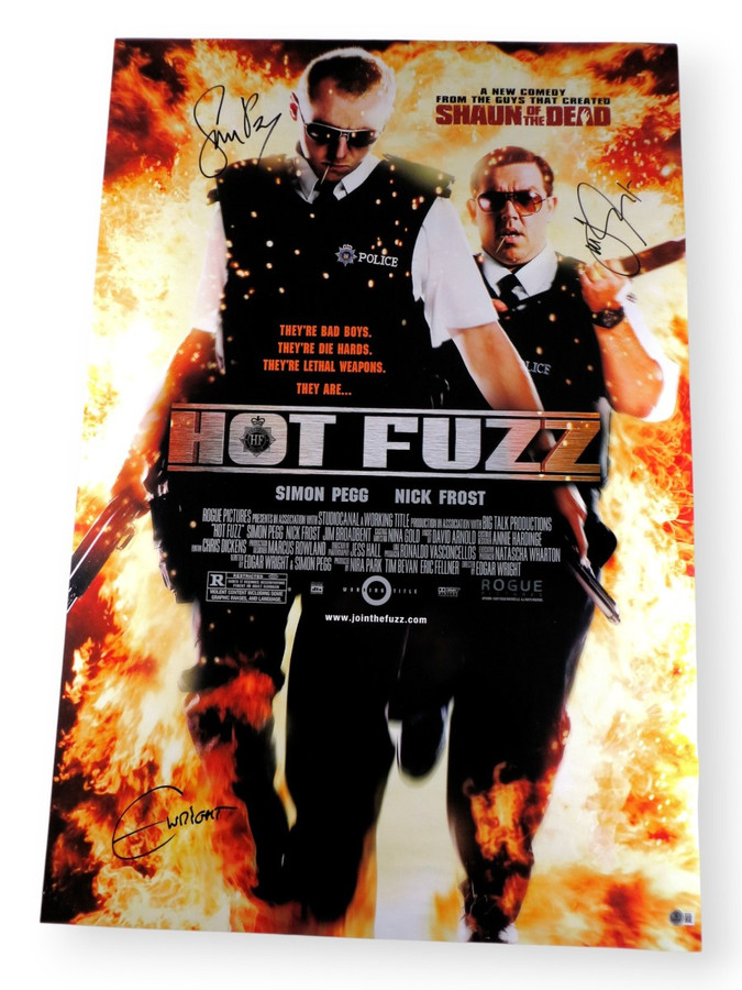 Simon Pegg Nick Frost Edgar Wright Autographed 27X40 Poster Hot Fuzz BAS BS75491
