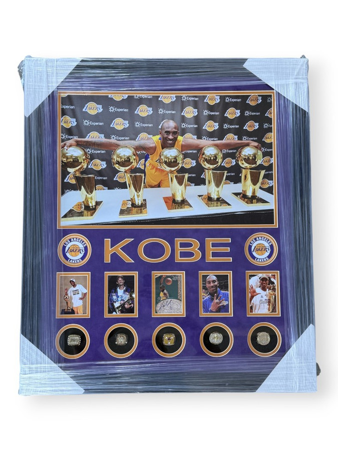 Kobe Bryant Signed Autographed Card Lakers W/ Replica Rings Framed Score Board