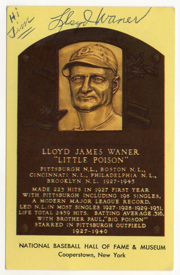 Lloyd Waner Signed Autographed HOF Postcard Pirates Dodgers JSA CF46693