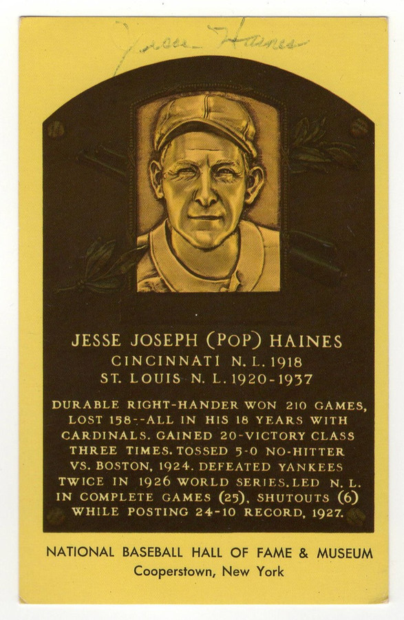Jesse Haines Signed Autographed HOF Postcard Cardinals Reds JSA CF46696