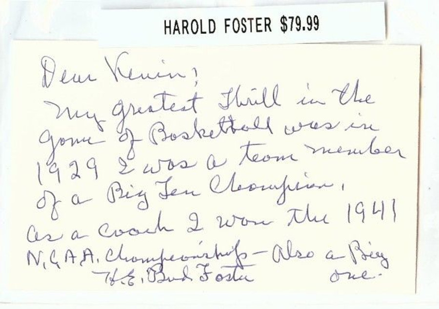 Harold Bud Foster Signed Index Card Auto Autograph