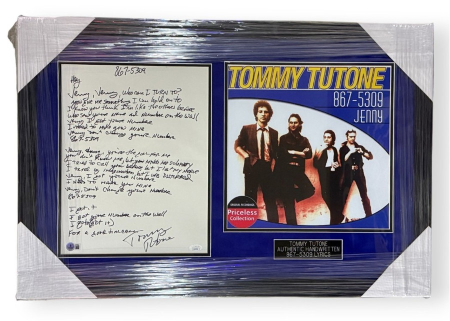 Tommy Tutone Signed Hand Written Lyric Sheet 867-5309 Jenny Custom Framed JSA