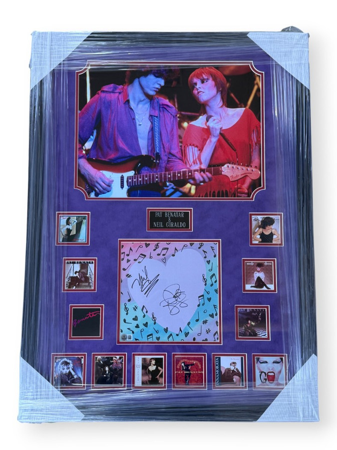 Pat Benatar Neil Giraldo Dual Signed Cut My Grandma And Grandpa Rock Framed BAS