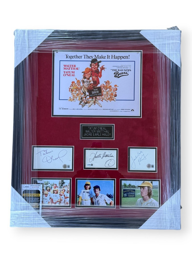 The Bad News Bears Signed Cast Cuts Tatum O'Neal Walter Matthau +1 Framed BAS