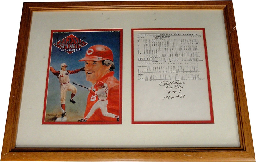 Pete Rose Hand Signed Auto Framed Dual 8x10 Photographs Cincinnati Reds W/ Stats