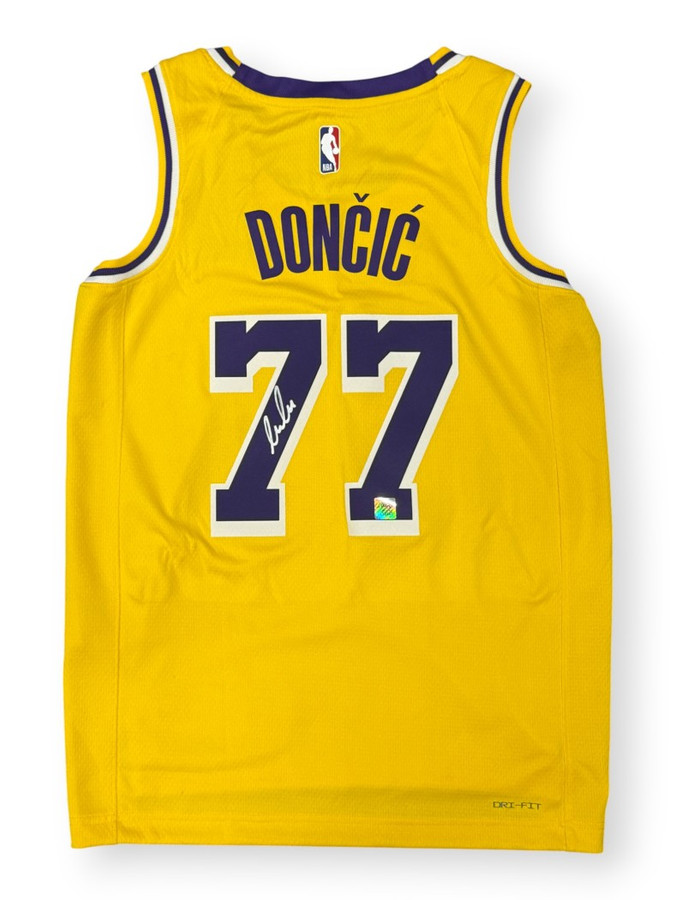Luka Doncic Autographed Yellow Swingman Jersey Icon Edition Lakers Authenticated