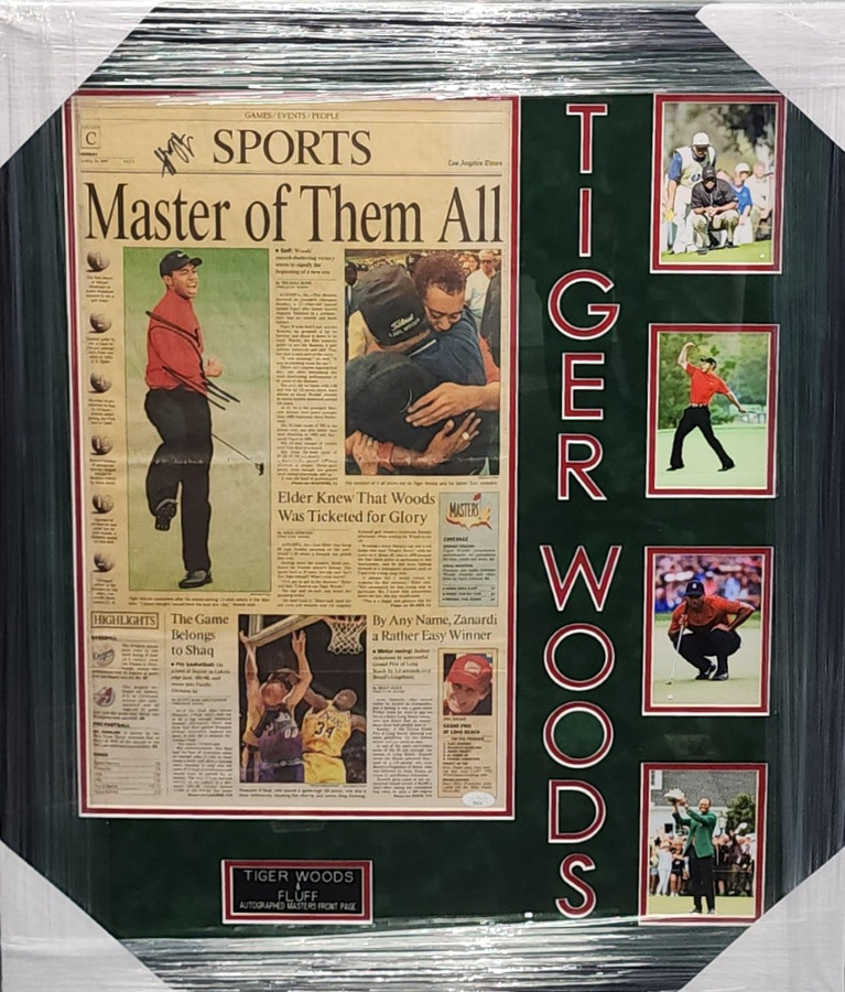 Tiger Woods Signed Autographed Newspaper Master Of The All Framed JSA ZZ48191