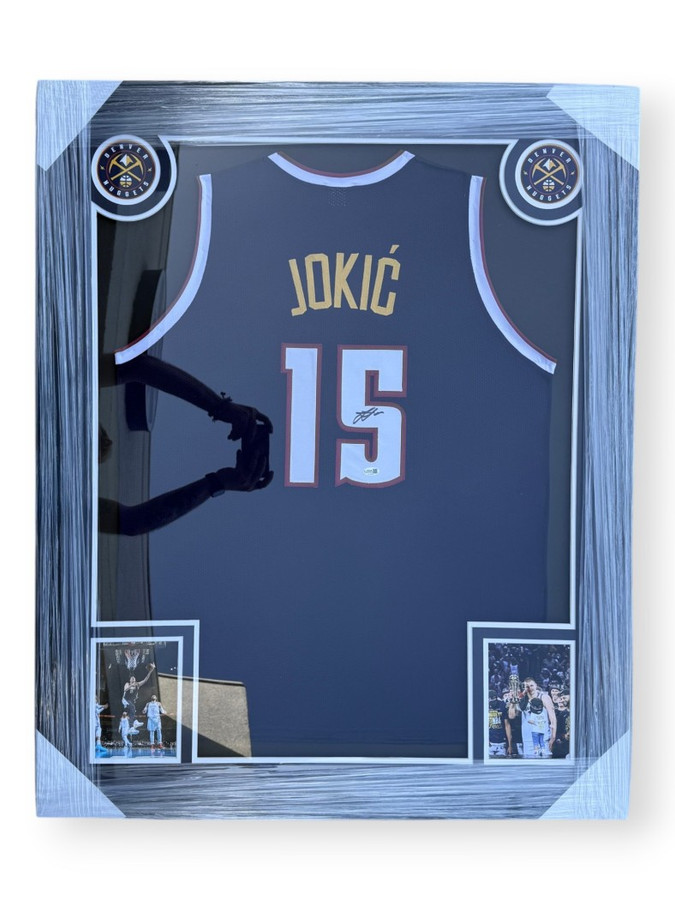 Nikola Jokic Signed Autographed Blue Jersey Nuggets Framed JSA CH20493