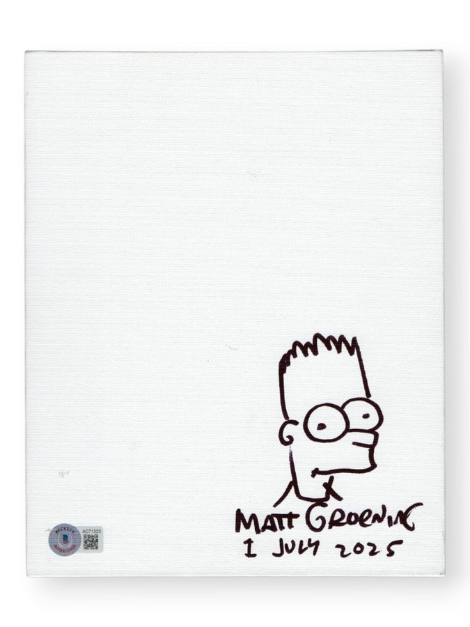Matt Groening Signed Autographed 8X10 Canvas Sketch Simpsons Bart BAS AC71323