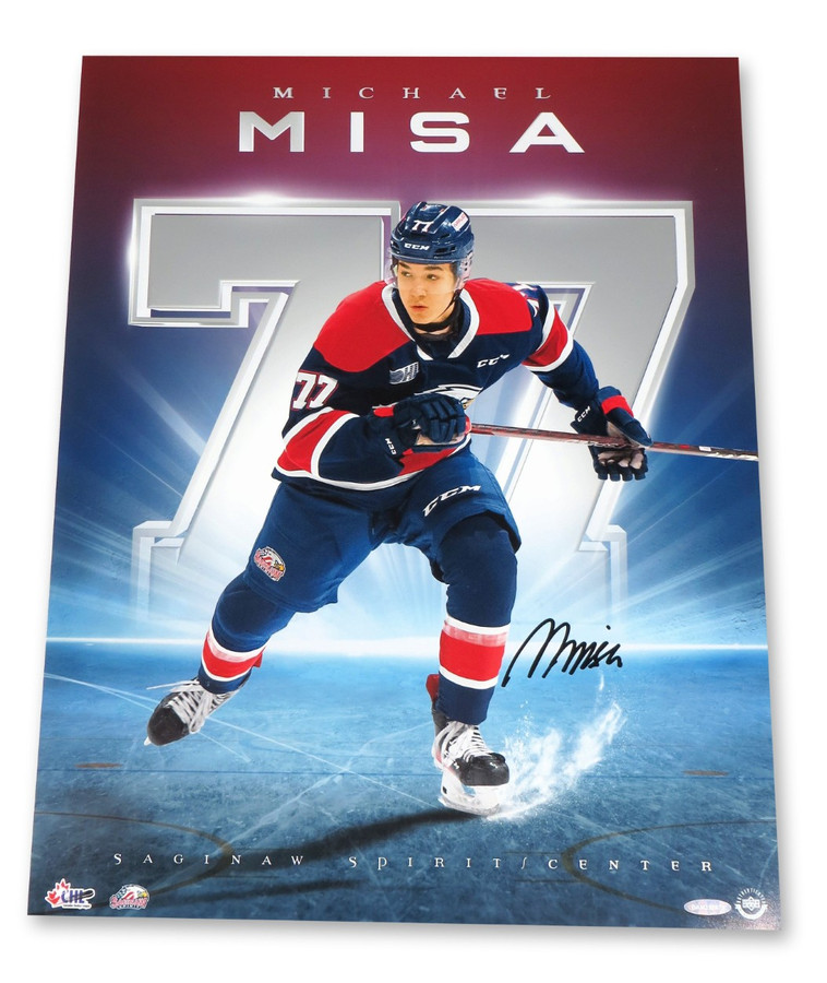 Michael Misa Signed Autographed 16X20 Photo "Rising Star" Sharks Saginaw UDA