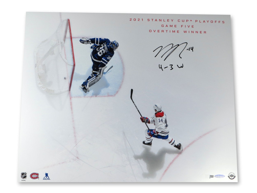 Nick Suzuki Signed Autographed 16X20 Photo Game Winner from Above 4-3 W #/50 UDA