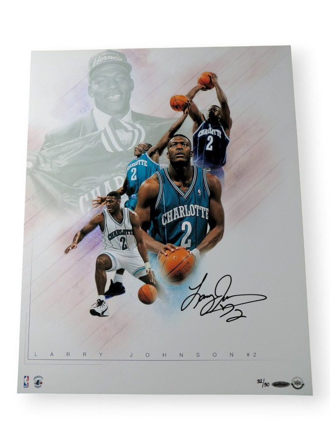 Larry Johnson Signed Autographed 16X20 Photo "Buzz Collage" 32/50 Hornets UDA