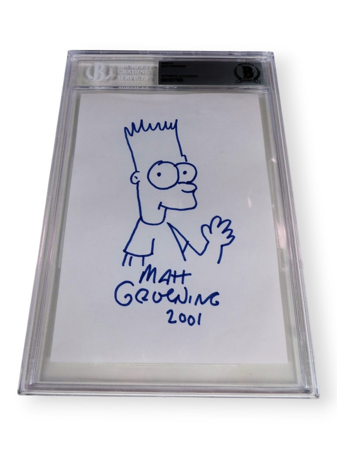 Matt Groening Signed Autograph Sketch Drawing The Simpsons Bart BAS Slabbed 885