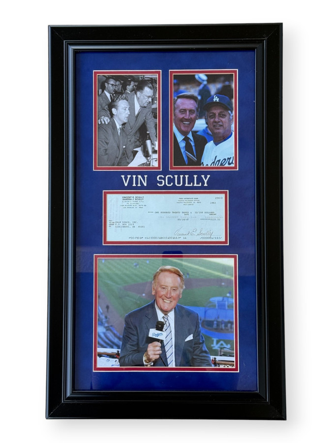 Vin Scully Signed Autographed Check Dodgers Broadcaster Framed JSA CN31469