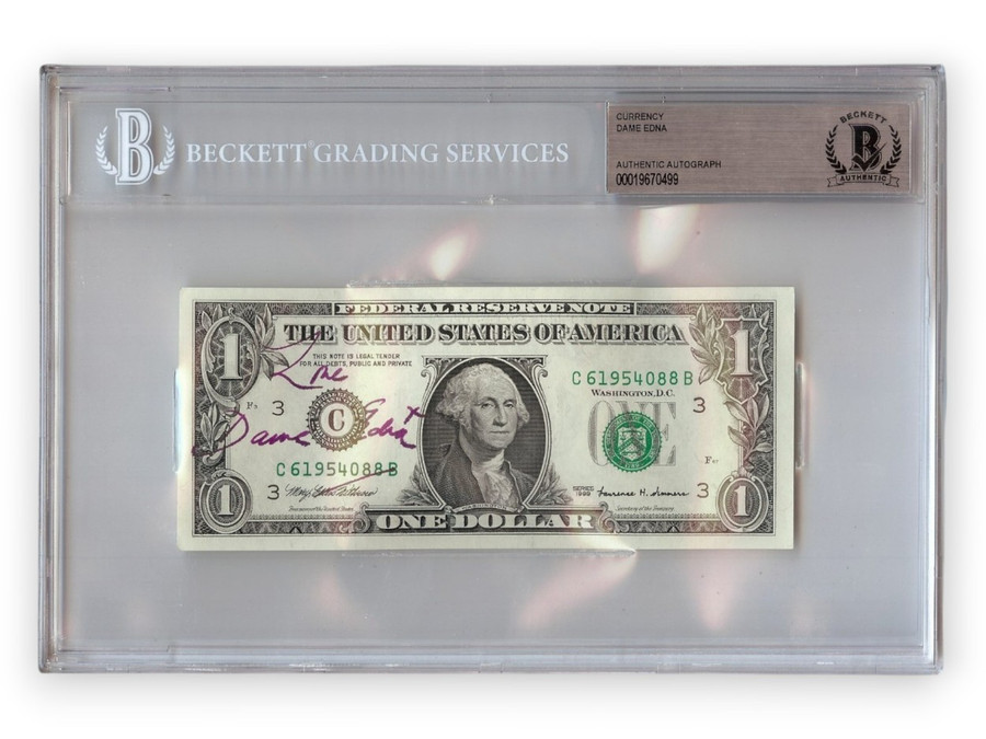 Dame Edna Signed Autographed $1 Bill Barry Humphries BAS 0499