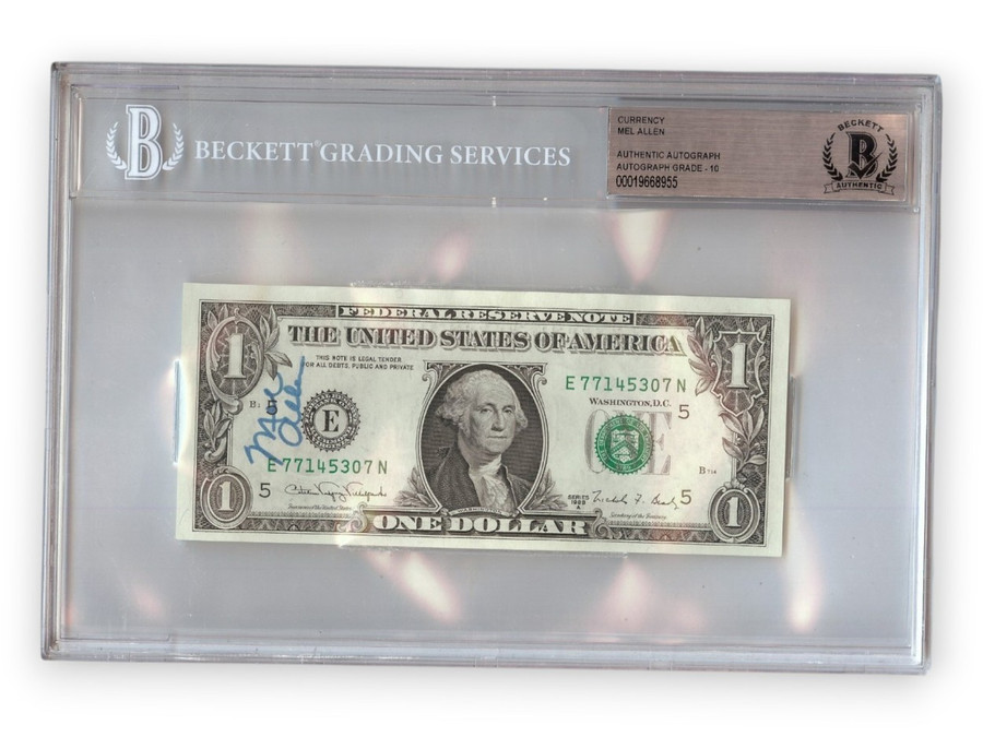 Mel Allen Signed Autographed $1 Bill Yankes Broadcaster Legend 10 Auto BAS 955