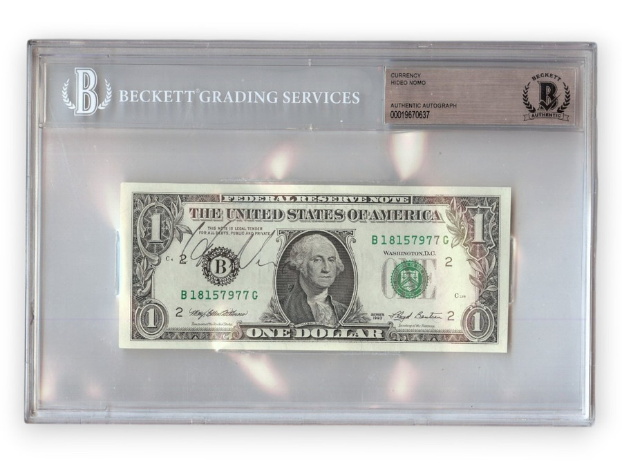 Hideo Nomo Signed Autographed $1 Bill Dodgers Red Sox Pitcher Encased BAS 637