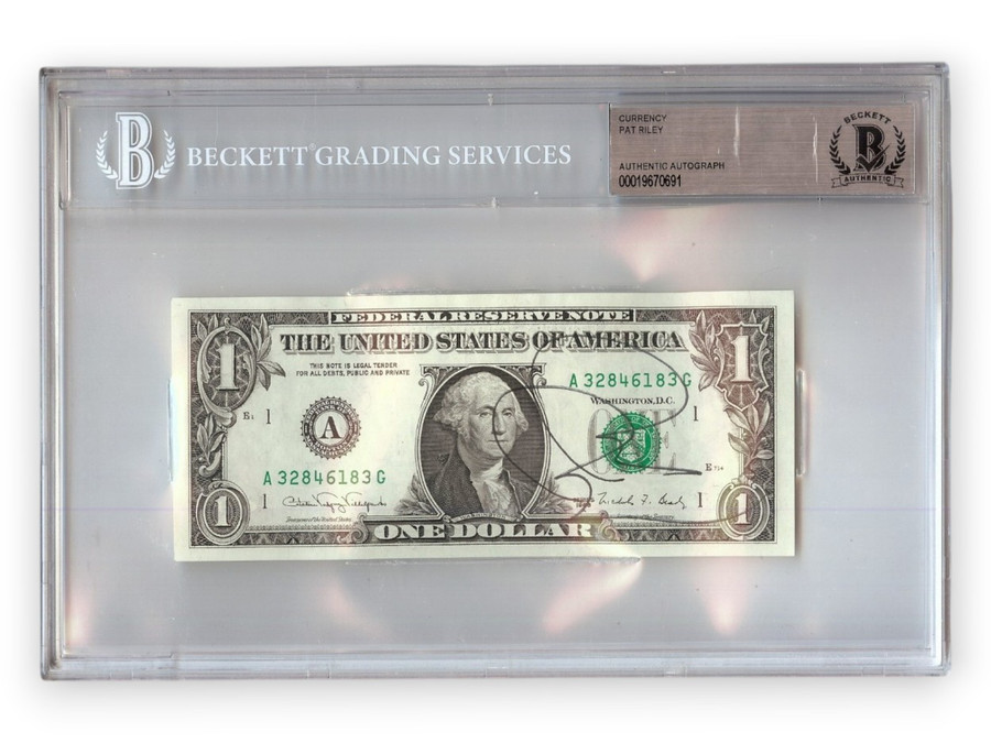 Pat Riley Signed Autographed $1 Bill Lakers Heat HOF Coach BAS 691