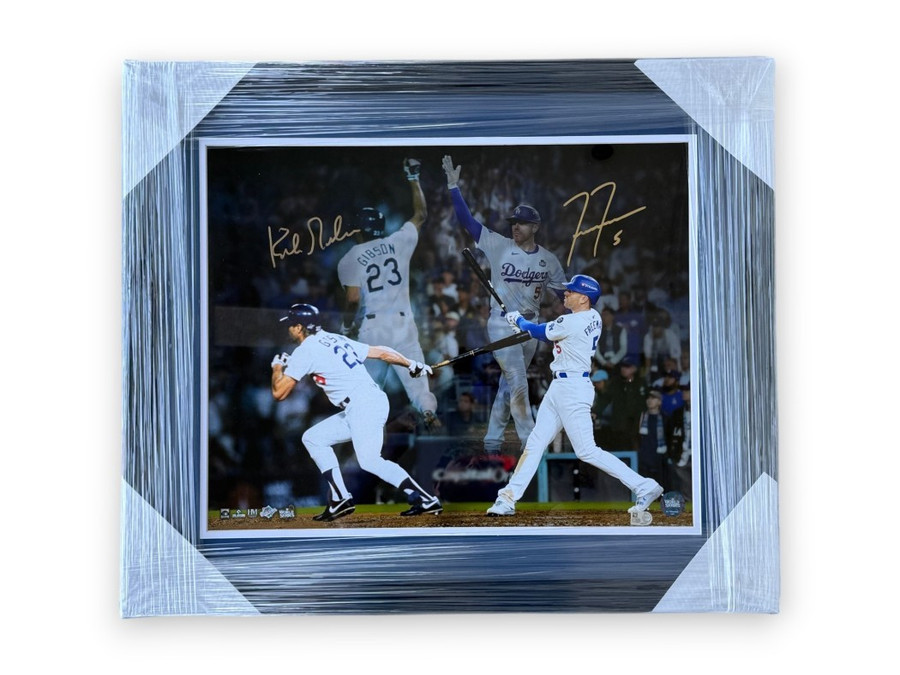 Kirk Gibson Freddie Freeman Signed Autographed 16x20 Photo Dodgers Framed MLB