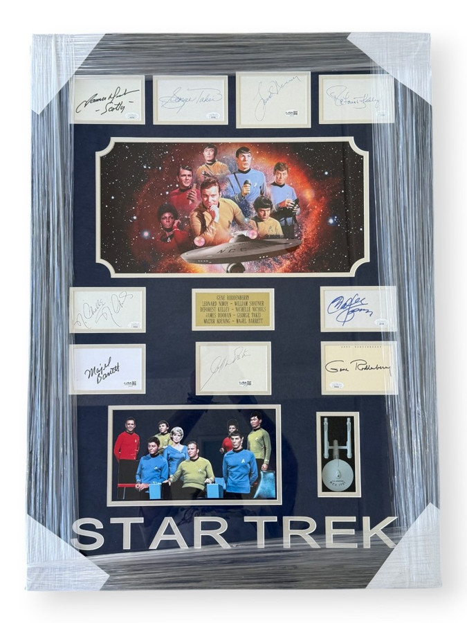 Star Trek Signed Autographed Cuts Leonard Niimoy William Shatner +6 Framed JSA