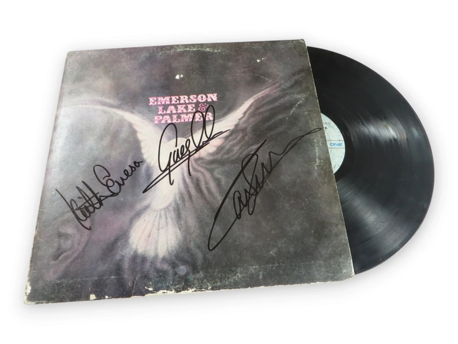 Emerson Lake & Palmer Band Signed Autographed Album Cover Debut GRAD Auth.