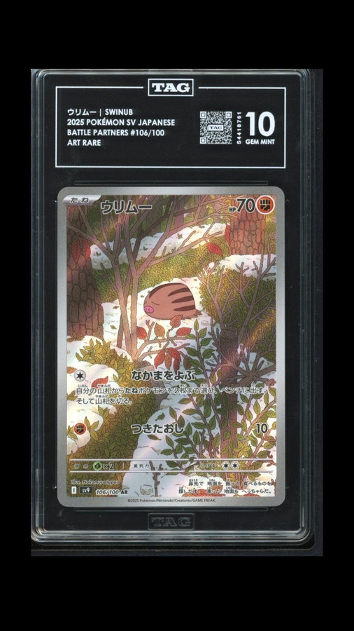 Swinub 106/100 Pokemon 2025 Battle Partners Graded TAG 10 Gem S4418761 Japanese